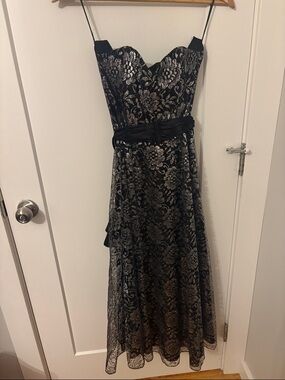 Vintage Strapless Black Dress with Metallic Floral Jacquard